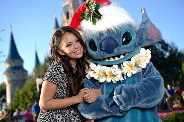 Janel Parrish of Pretty Little Liars with Stitch at the Magic Kingdom