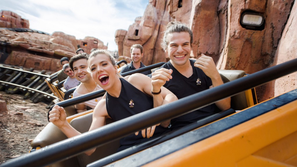 (MARCH 12, 2016): The Band Perry (Front Row, L-R: Kimberly Perry, Reid Perry, Second Row: Neil Perry) take a ride March 12, 2016 on Big Thunder Mountain Railroad at Magic Kingdom Park in Lake Buena Vista, Fla. The band visited Walt Disney World Resort during a break from their tour. (Chloe Rice, photographer)