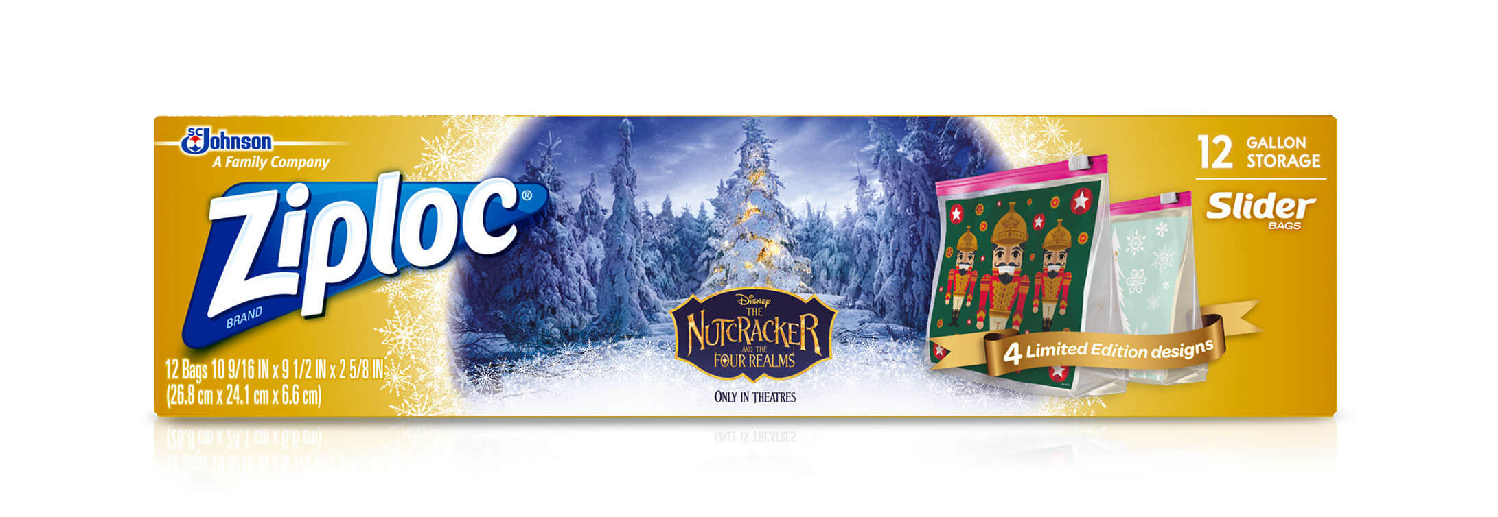 ZIPLOC Brand Freezer Bags Quart Featuring Designs from Disney's The Nutcracker and The Four Realms, 19 Count