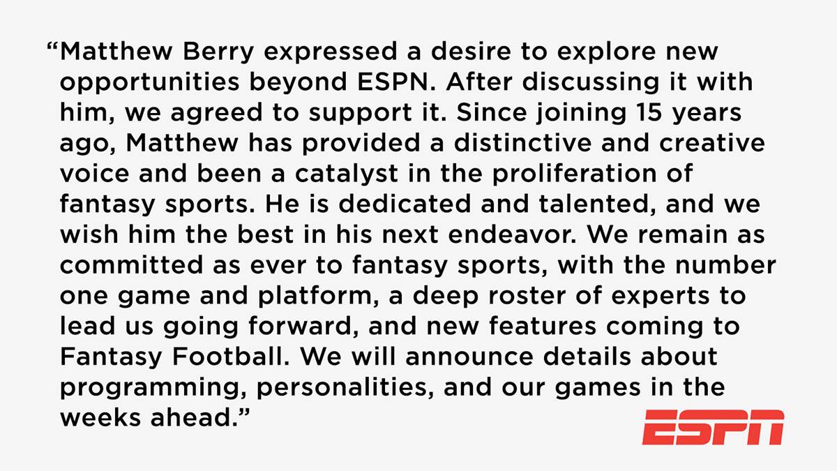 Matthew Berry leaving ESPN : r/fantasyfootball