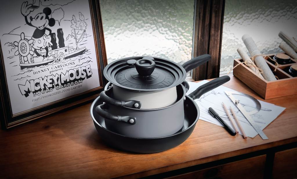 Meyer Corp Steamboat Willie 4-Piece Disney Cookware Set in Black and Gray