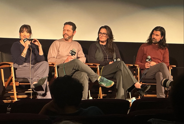 (L-R) Emily Bear, Jason Hand, Dana Ledoux Miller and David Derrick Jr. discuss 'Moana 2' at the Aero Theater on Dec 3, 2024.